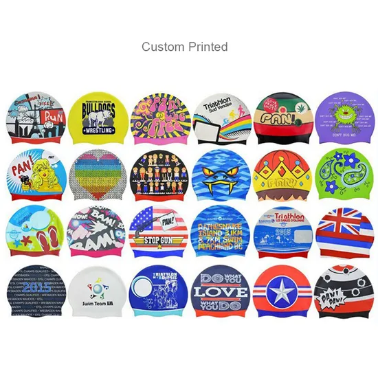 Bonnet de bain plat en silicone 50 g, impression de logo personnalisé, bonnet de bain pour adulte et junior