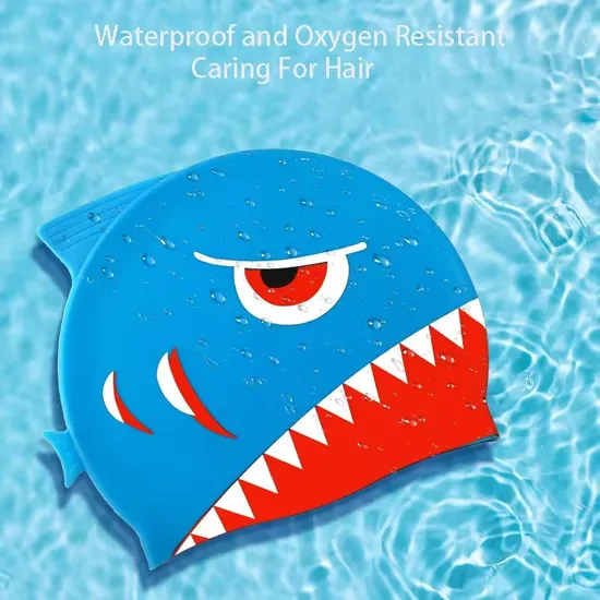 Bonnet de bain en silicone imperméable pour enfants, motif poisson, motif dessin animé, pour garçons et filles