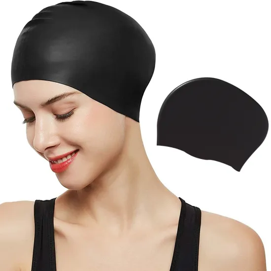 Bonnet de bain en silicone pour cheveux longs Glofffie pour femmes, coupe confortable